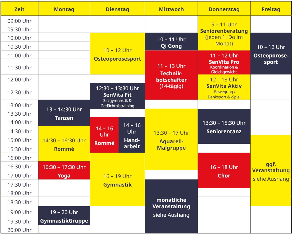 Aktueller Gruppenplan im Haus der Generationen des ASB
