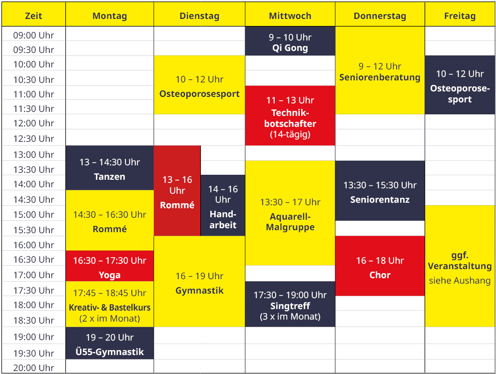 Aktueller Gruppenplan im Haus der Generationen des ASB